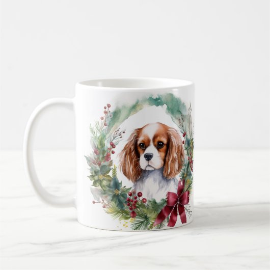 Cavalier Koning Kerstkrans Feestelijke Pup Koffiemok (Links)