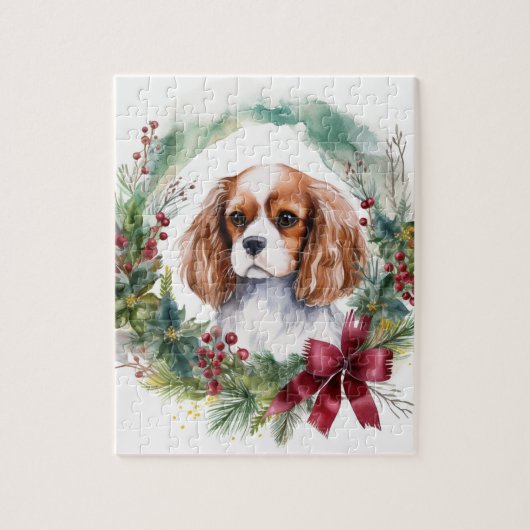 Cavalier Koning Kerstkrans Feestelijke Pup Legpuzzel (Verticaal)