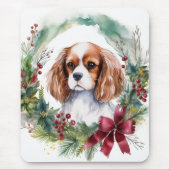 Cavalier Koning Kerstkrans Feestelijke Pup Muismat (Voorkant)