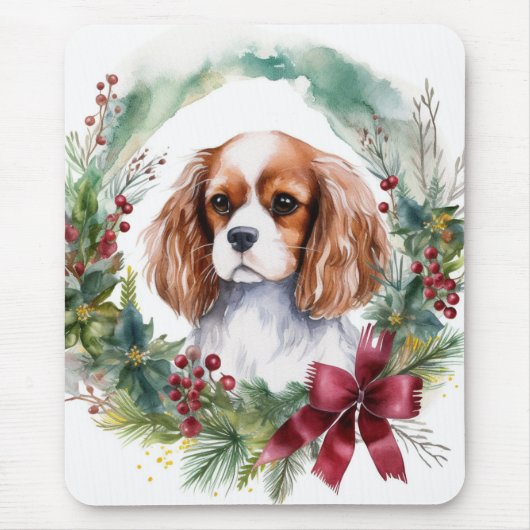 Cavalier Koning Kerstkrans Feestelijke Pup Muismat (Voorkant)