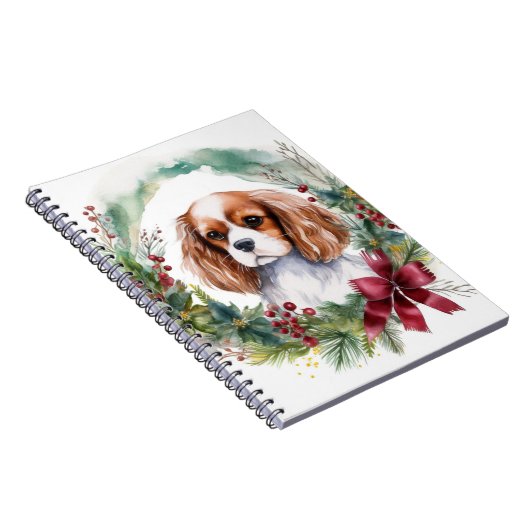 Cavalier Koning Kerstkrans Feestelijke Pup Notitieboek (Rechterzijde)