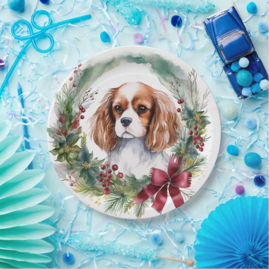 Cavalier Koning Kerstkrans Feestelijke Pup Papieren Bordje (Feest)