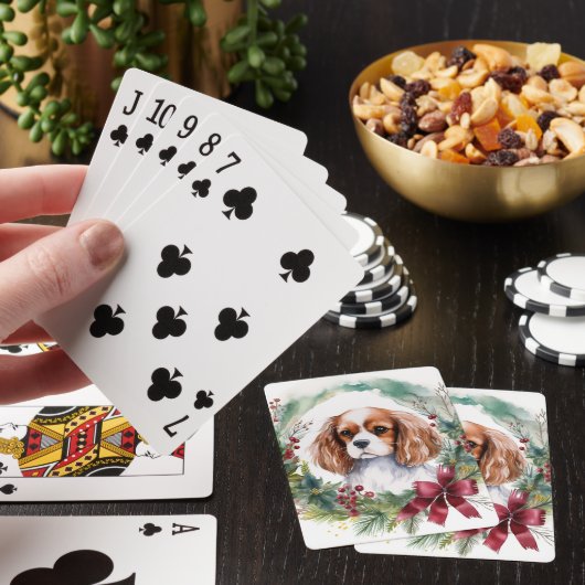 Cavalier Koning Kerstkrans Feestelijke Pup Pokerkaarten (Insitu)