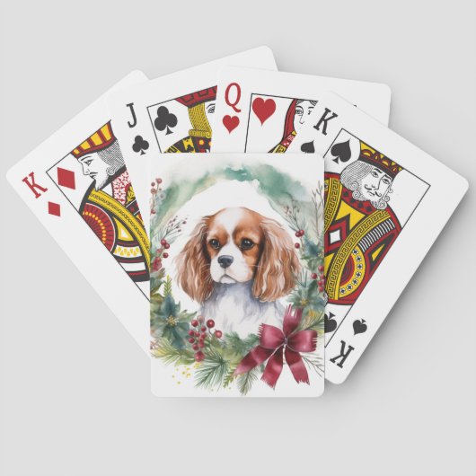 Cavalier Koning Kerstkrans Feestelijke Pup Pokerkaarten (Achterkant)
