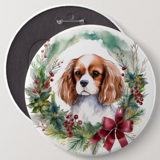 Cavalier Koning Kerstkrans Feestelijke Pup Ronde Button 6,0 Cm (Voorkant /achterkant)