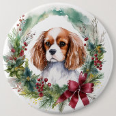 Cavalier Koning Kerstkrans Feestelijke Pup Ronde Button 6,0 Cm (Voorkant)