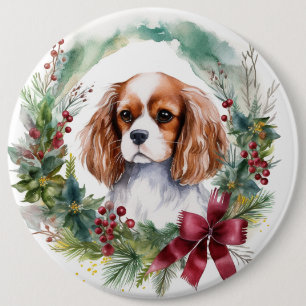 Cavalier Koning Kerstkrans Feestelijke Pup Ronde Button 6,0 Cm
