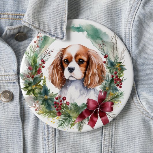 Cavalier Koning Kerstkrans Feestelijke Pup Ronde Button 6,0 Cm (In situ)