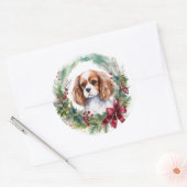Cavalier Koning Kerstkrans Feestelijke Pup Ronde Sticker (Envelop)