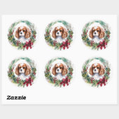 Cavalier Koning Kerstkrans Feestelijke Pup Ronde Sticker (Vel)