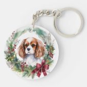 Cavalier Koning Kerstkrans Feestelijke Pup Sleutelhanger (Achterkant)