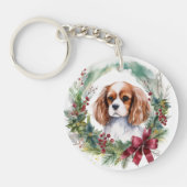 Cavalier Koning Kerstkrans Feestelijke Pup Sleutelhanger (Voorkant)