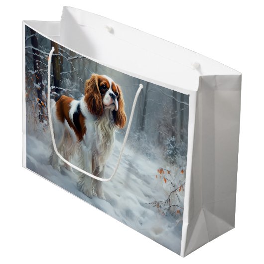 Cavalier Koning Laat het Sneeuwen Kerst Borstelend Groot Cadeauzakje (Voorkant Gekanteld)