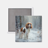 Cavalier Koning Laat het Sneeuwen Kerst Borstelend Magneet (Voorkant / Achterkant)