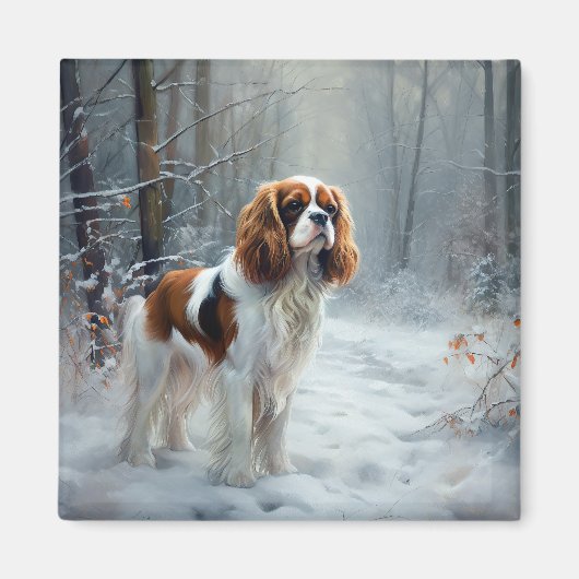 Cavalier Koning Laat het Sneeuwen Kerst Borstelend Magneet (Voorkant)
