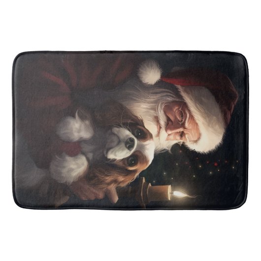 Cavalier Koning met Kerstman Festive Kerstmis Badmat (Voorkant)