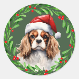 Cavalier Koning Spaniel Kerstmis Hond Mailing Ronde Sticker