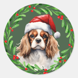 Cavalier Koning Spaniel Kerstmis Hond Mailing Ronde Sticker