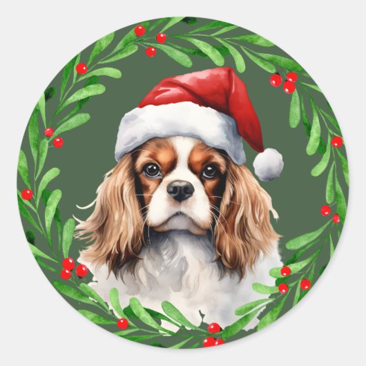 Cavalier Koning Spaniel Kerstmis Hond Mailing Ronde Sticker (Voorkant)