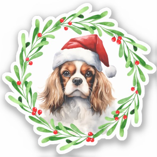 Cavalier Koning Spaniel Kerstmis Hond Vinyl Sticker (Voorkant)