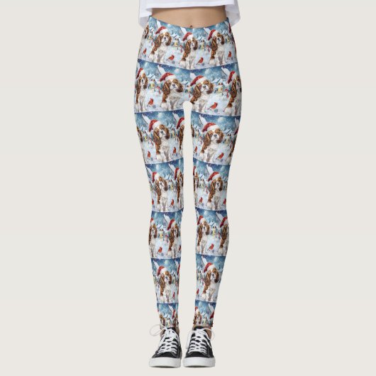 Cavalier Koning Winter Wonderland Kerstvreugde Leggings (Voorkant)
