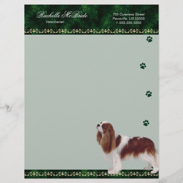 Cavalier Pawprint Veterinarian Letterhead green Briefhoofd Sjabloon (Voorkant)