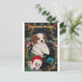 Cavalier puppy in kerst kous feestdagenkaart (Staand voorkant)