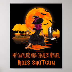 Cavalier rijdt shotgun hond en heks grappig poster