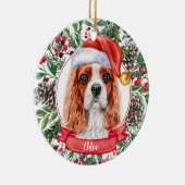 Cavalier Spaniel Aangepaste naam kerstversiering Keramisch Ornament (Rechts)