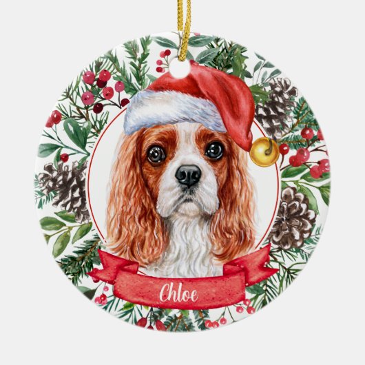 Cavalier Spaniel Aangepaste naam kerstversiering Keramisch Ornament (Voorkant)