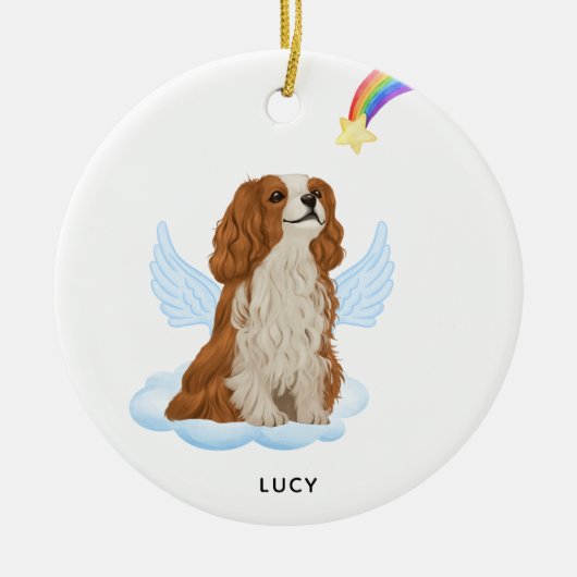 Cavalier Spaniel Angel Persoonlijke hond Memorial Keramisch Ornament (Voorkant)