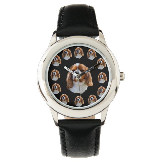 Cavalier Spaniel Dog Face Pattern, Kinder leder Horloge (Voorkant)