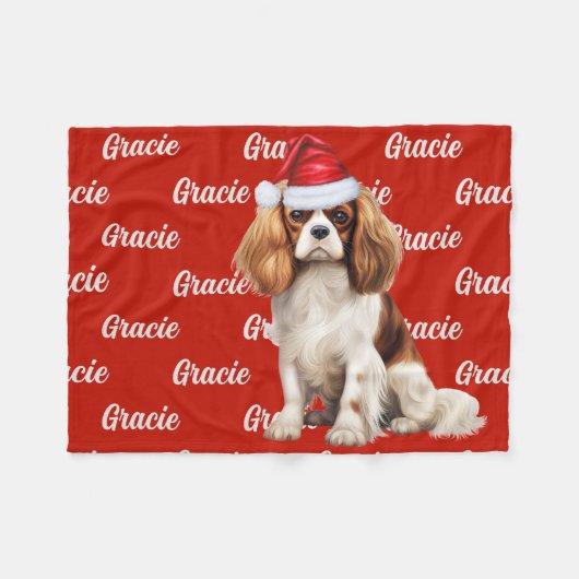 Cavalier Spaniel Hond met Naam Patroon Kerstmis Fleece Deken (Voorkant (Horizontaal))