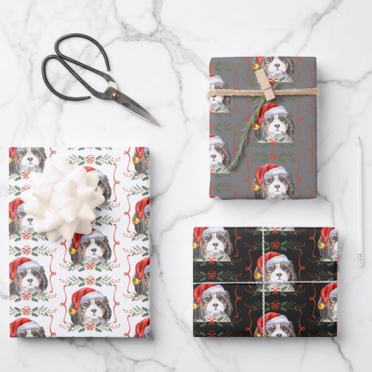 Cavalier Spaniel Hondenpatroon Kerstmis Inpakpapier Vel (Voorkant)