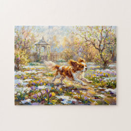 Cavalier Spaniel in bloeiende lentetuin Legpuzzel