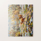 Cavalier Spaniel in bloeiende lentetuin Legpuzzel (Verticaal)