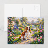 Cavalier Spaniel in zomertuin bij vijver Briefkaart (Voorkant / Achterkant)