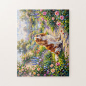 Cavalier Spaniel in zomertuin bij vijver Legpuzzel (Verticaal)