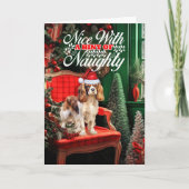 Cavalier Spaniel Kersthond Naughty or Nice Feestdagen Kaart (Voorkant)