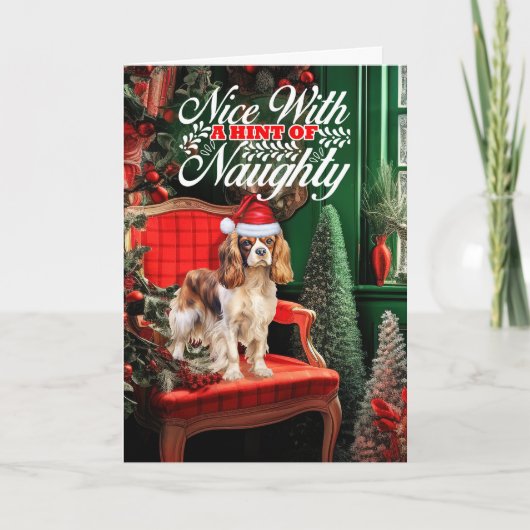 Cavalier Spaniel Kersthond Naughty or Nice Feestdagen Kaart (Voorkant)