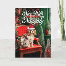 Cavalier Spaniel Kersthond Naughty or Nice Feestdagen Kaart