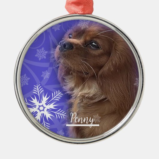 Cavalier Spaniel kerstversier, Ruby Cavalier Metalen Ornament (Voorkant)