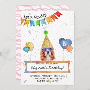 Cavalier Spaniel laat Pawty Dog Birthday party Kaart