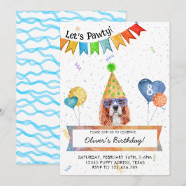 Cavalier Spaniel Laat Pawty Hond Verjaardagsfeestj Kaart
