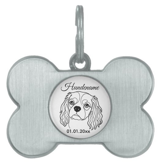 Cavalier Spaniel Line Art Personalized Tag Huisdieren Naamplaatje (voorkant)