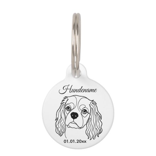 Cavalier Spaniel Line Art Personalized Tag Huisdierpenning (Voorkant)