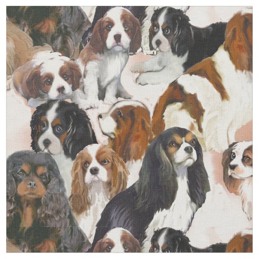 Cavalier Spaniel Mural collage fabric Stof (Close Up)