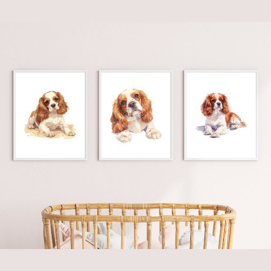 Cavalier Spaniel Poster, Puppy Nursery Print Muurkunst Sets
