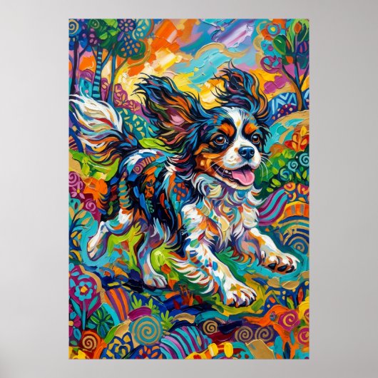 Cavalier Spaniel Psychedelische Kunst Poster (Voorkant)