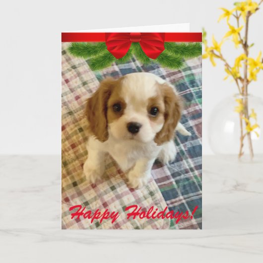 Cavalier Spaniel Puppy Holiday Card Kaart (Gele Bloem)